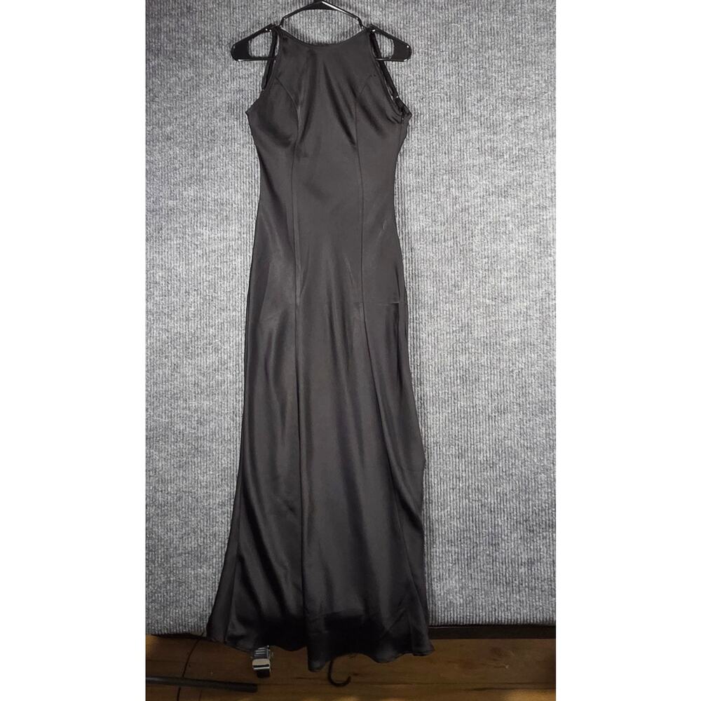 NWT Commense Black Satin Look Maxi Dress Open Back Formal Gown S